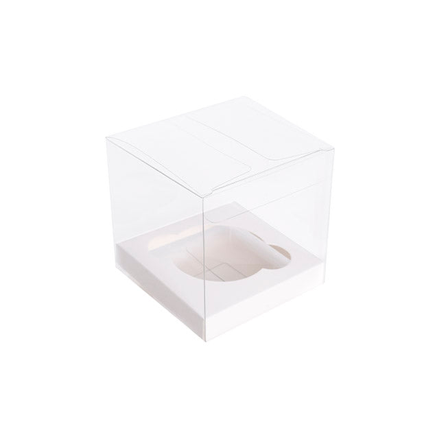 Cupcake Box Clear with Insert 30mic White (90x90x90mm) Pk 10