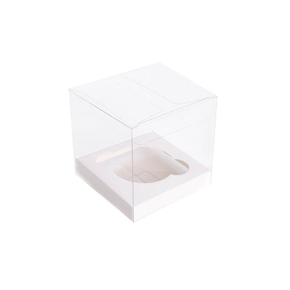 Cupcake Box Clear with Insert 30mic White (90x90x90mm) Pk 10