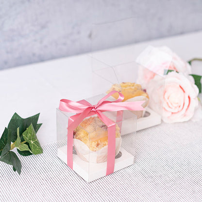 Cupcake Box Clear with Insert 30mic White (90x90x90mm) Pk 10