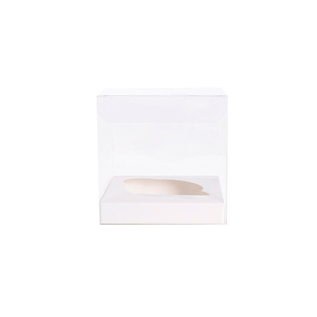 Cupcake Box Clear with Insert 30mic White (90x90x90mm) Pk 10
