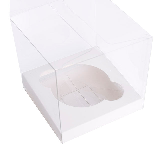 Cupcake Box Clear with Insert 30mic White (90x90x90mm) Pk 10
