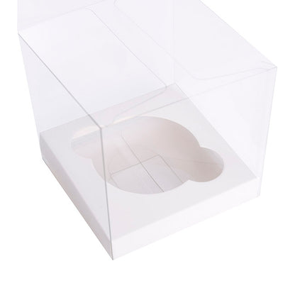Cupcake Box Clear with Insert 30mic White (90x90x90mm) Pk 10