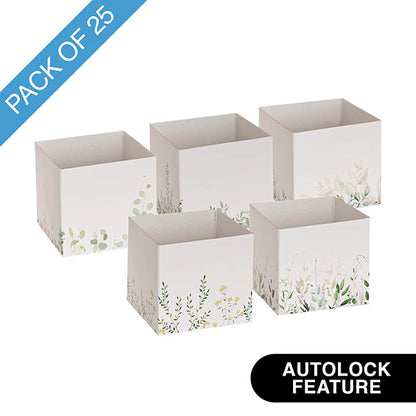 Mini Posy Box Collection Leaves White Pack 25 (13x12cmH)