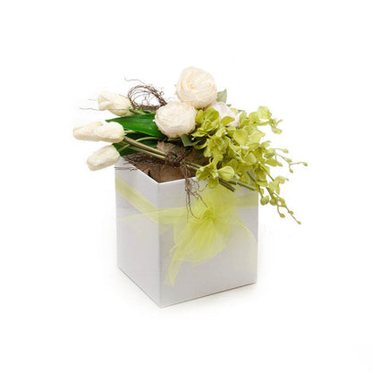 Gift Flower Box Tall Flat Pack White (22x22x25cmH)