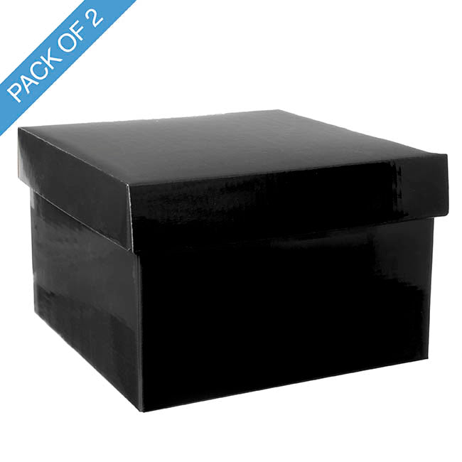 Gift Box with Lid Large Flat Pack Gloss Black Pk2(22x14cmH)