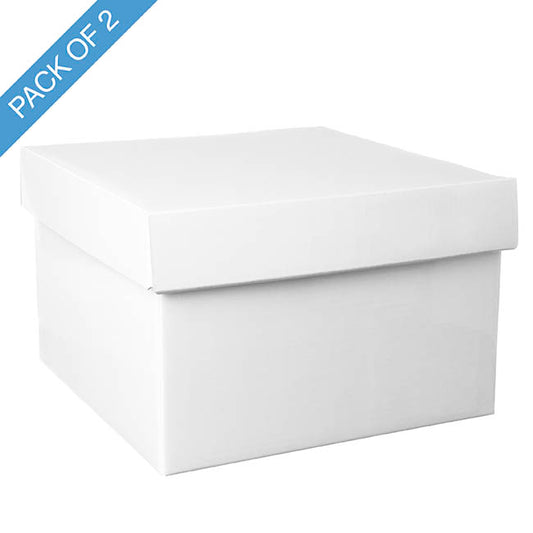 Gift Box with Lid Large Flat Pack Gloss White Pk2(22x14cmH)
