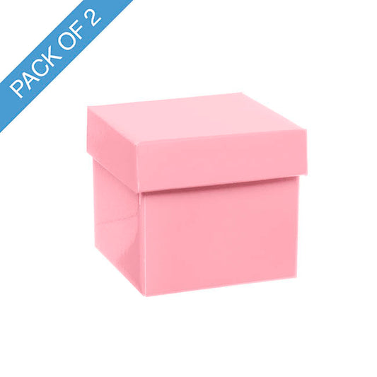 Gift Box with Lid Mini Flat Pack Gloss Pink Pk2 (13x12cmH)