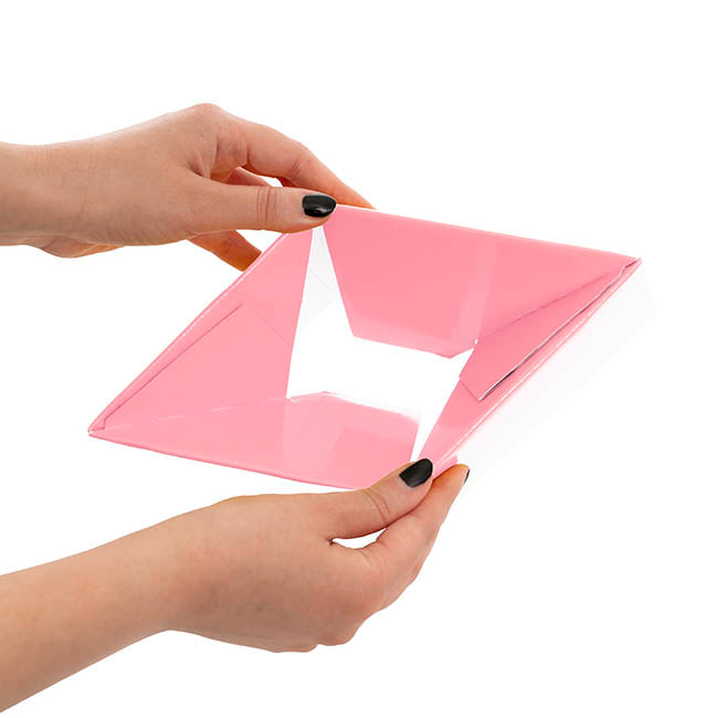 Gift Box with Lid Mini Flat Pack Gloss Pink Pk2 (13x12cmH)