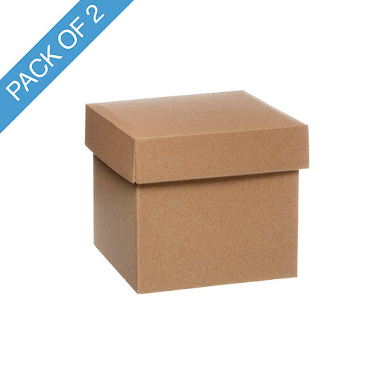 Gift Box with Lid Mini Flat Pack Kraft Brown Pk2 (13x12cmH)