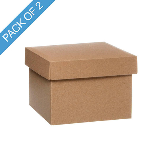 Gift Box with Lid Medium Flat Pack Kraft Brown Pk2(16x12cmH)