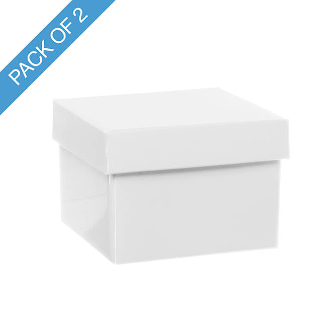 Gift Box with Lid Medium Flat Pack Gloss White Pk2(16x12cmH)