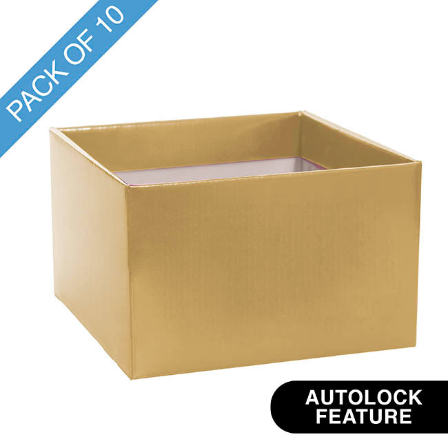 Medium No.6 Posy Box Autolock Base Pk10 Gold (16x12cmH)