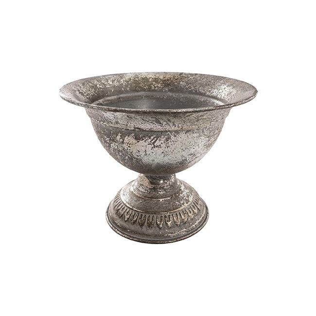 Metal Floral Wide Compote Urn Pewter Silver (20x15.5cmH)