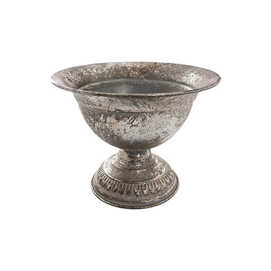 Metal Floral Wide Compote Urn Pewter Silver (20x15.5cmH)