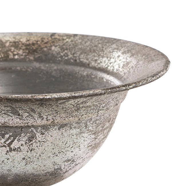 Metal Floral Wide Compote Urn Pewter Silver (20x15.5cmH)