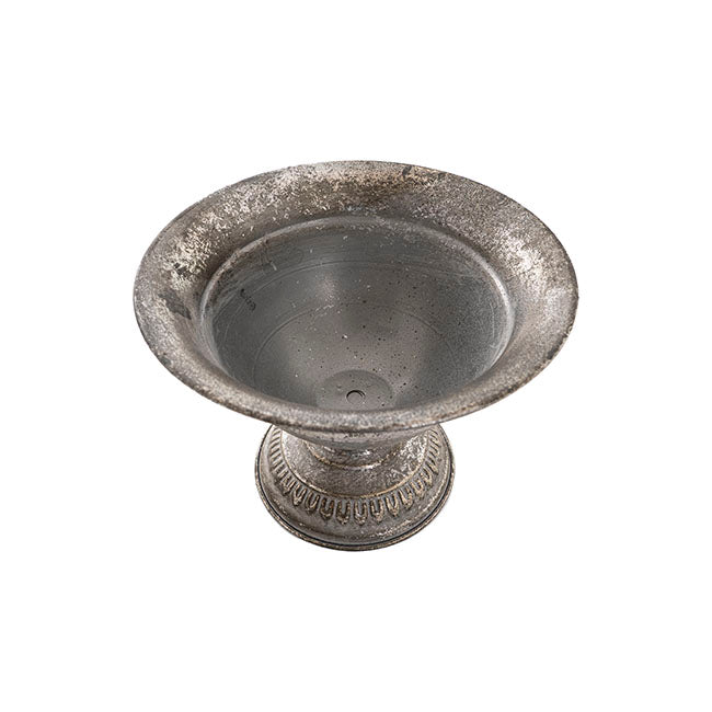 Metal Floral Wide Compote Urn Pewter Silver (20x15.5cmH)