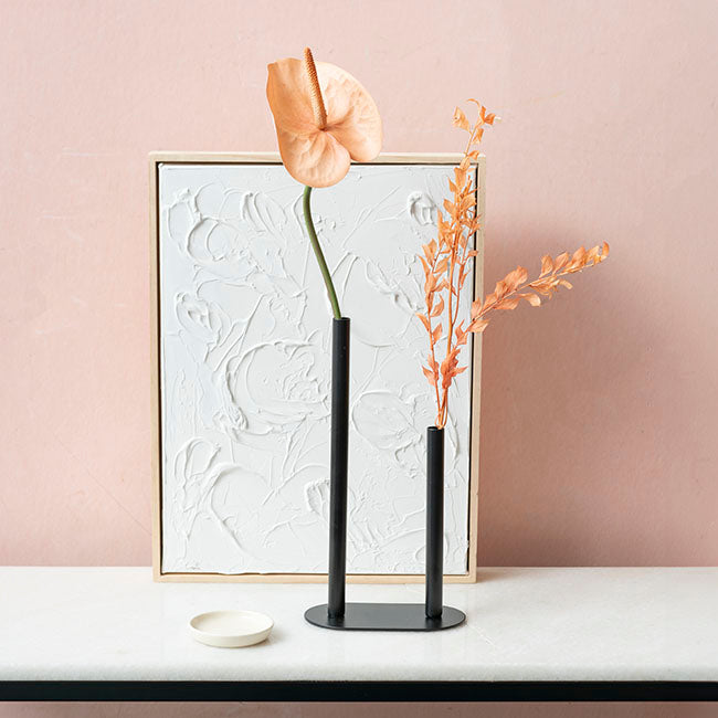 Asymmetrical Two Tube Metal Vase Black (15x8x28cmH)