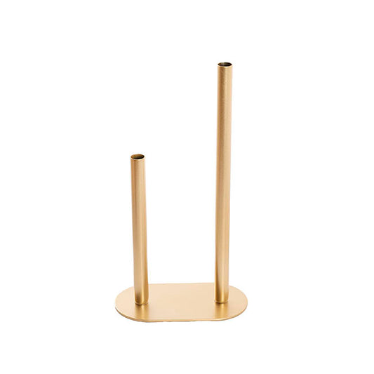 Asymmetrical Two Tube Metal Vase Gold (15x8x28cmH)