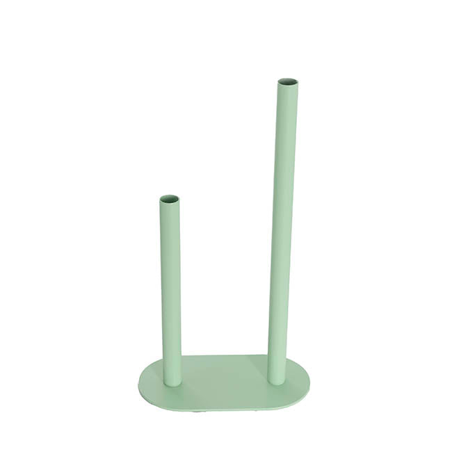 Asymmetrical Two Tube Metal Vase Sage Green (15x8x28cmH)
