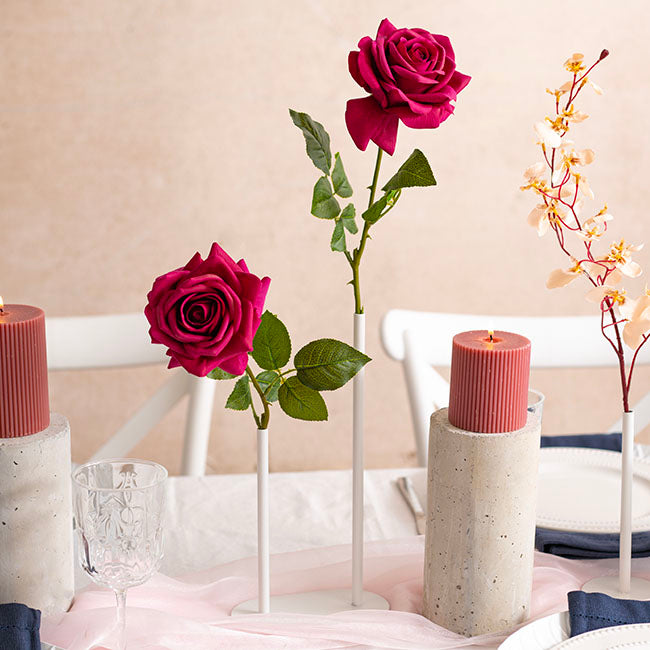 Asymmetrical Two Tube Metal Vase White (15x8x28cmH)