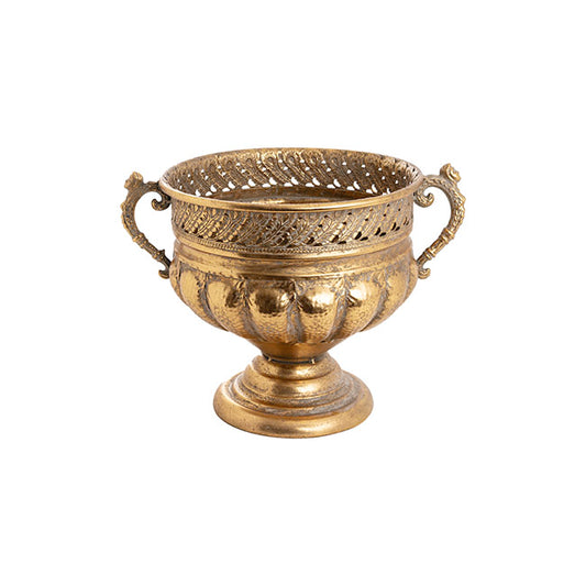Baroque Metal Urn w Handle Brushed Gold (37.5x28.5x27cm)