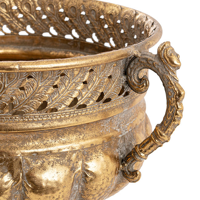Baroque Metal Urn w Handle Brushed Gold (37.5x28.5x27cm)