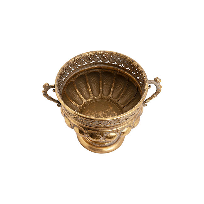 Baroque Metal Urn w Handle Brushed Gold (37.5x28.5x27cm)