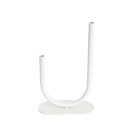 Asymmetrical U Shape Metal Tube Vase White (18x8x28cmH)