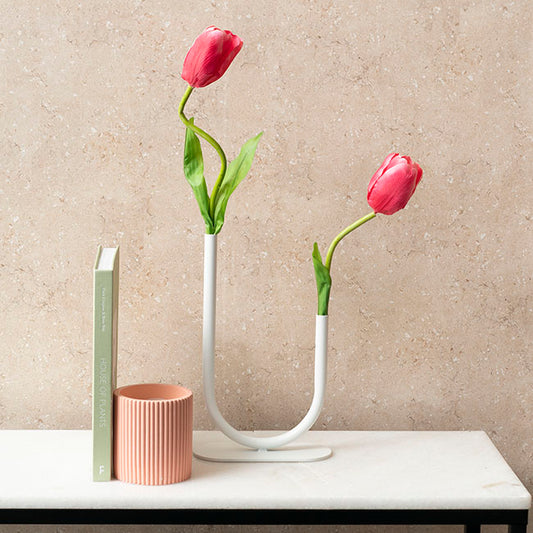 Asymmetrical U Shape Metal Tube Vase White (18x8x28cmH)