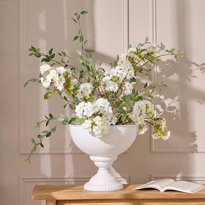 Metal Compote Round Bowl Vase White (38cmDx31.5cmH)