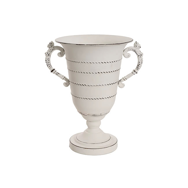 Decorative Flute Metal Vase Antique White (30.5x24x35.5cmH)