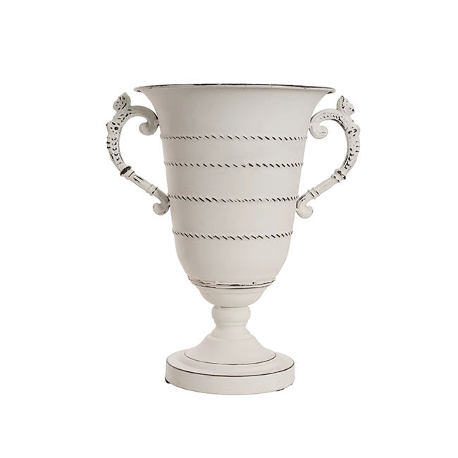 Decorative Flute Metal Vase Antique White (30.5x24x35.5cmH)
