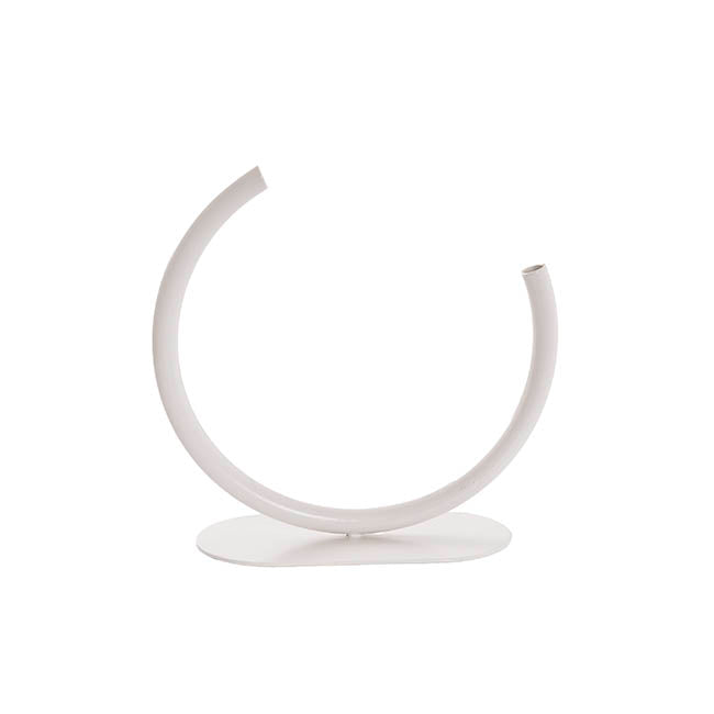 Circular Edging Over Metal Vase White (25cmH)