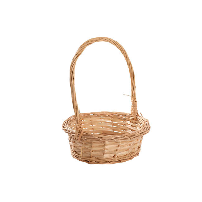 Willow Basket with Handle Round Natural (24Dx9cmH)