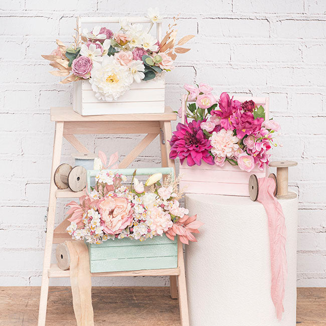 Wooden Carry Tote Planter Pink (25x11.5x28cmH)