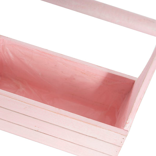 Wooden Carry Tote Planter Pink (25x11.5x28cmH)