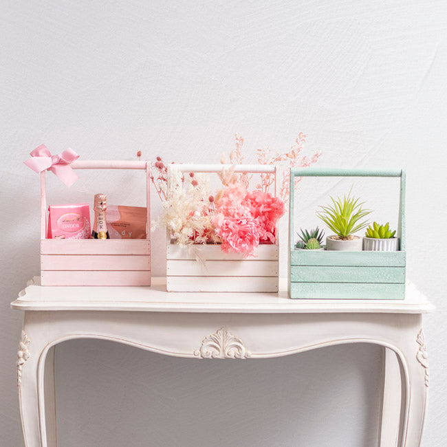 Wooden Carry Tote Planter Sage (25x11.5x28cmH)