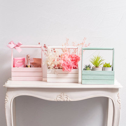 Wooden Carry Tote Planter Sage (25x11.5x28cmH)