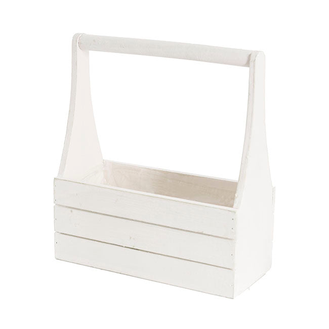 Wooden Carry Tote Planter White (25x11.5x28cmH)