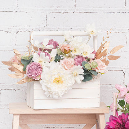 Wooden Carry Tote Planter White (25x11.5x28cmH)