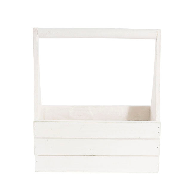 Wooden Carry Tote Planter White (25x11.5x28cmH)