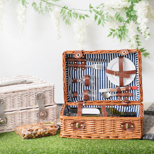 2 Person Picnic Basket for 2 Wine Honey Brown (40x28x20cmH)