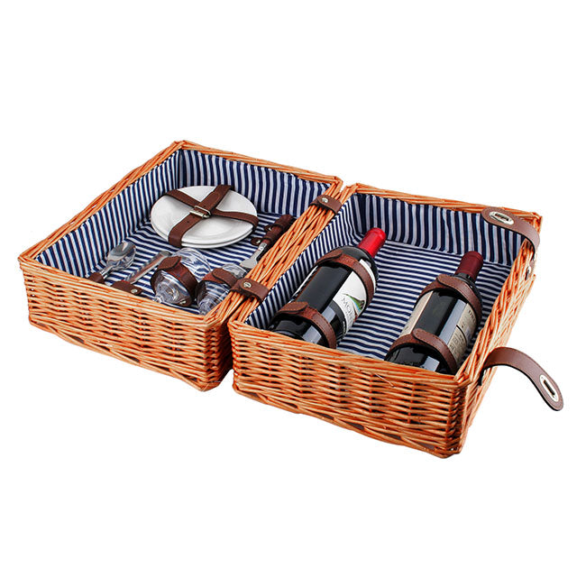 2 Person Picnic Basket for 2 Wine Honey Brown (40x28x20cmH)