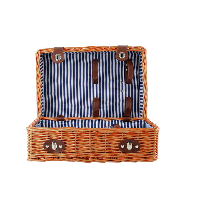 2 Person Picnic Basket for 2 Wine Honey Brown (40x28x20cmH)