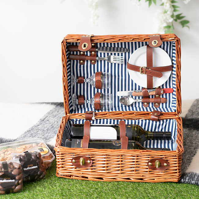 2 Person Picnic Basket for 2 Wine Honey Brown (40x28x20cmH)