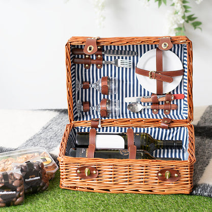 2 Person Picnic Basket for 2 Wine Honey Brown (40x28x20cmH)