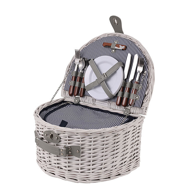 Deluxe 4 Person Picnic Basket Satin White (41x31x22cmH)