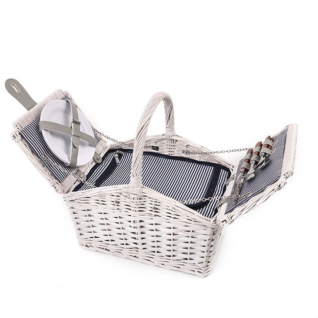 2 Person Flip Top Picnic Basket Satin White (38x26x18cmH)