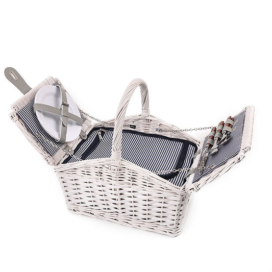 2 Person Flip Top Picnic Basket Satin White (38x26x18cmH)