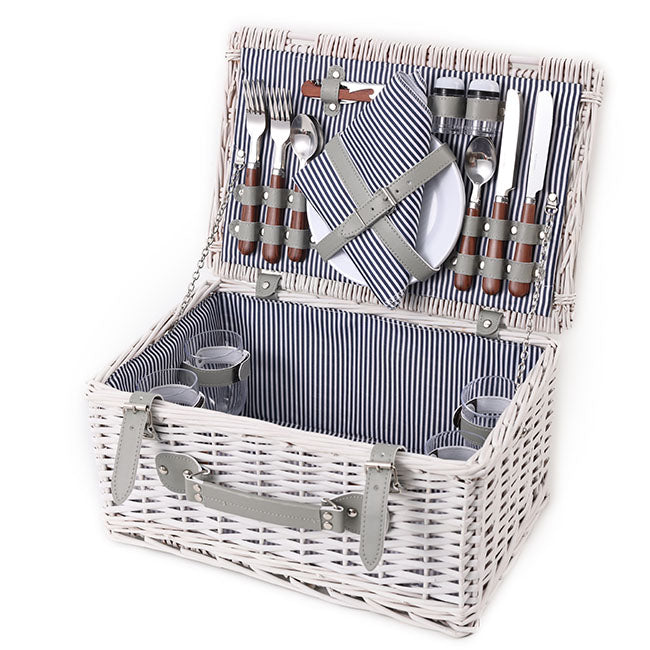 Classic 4 Person Picnic Basket Satin White (42x28x20cmH)